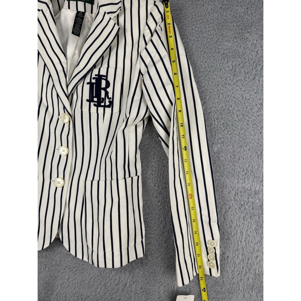 Lauren Ralph Lauren White Blazer with Navy Pinstripes and Embroidered Logo - Picture 9 of 10